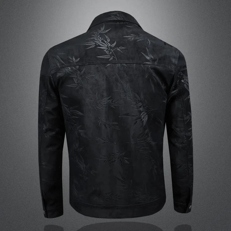 Luxury Flocking Bomber Jacket Mens 2025 Autumn Business Vintage Casual Slim Jacket Lapel Single Breasted Jacquard Coats Jacket exovai.com