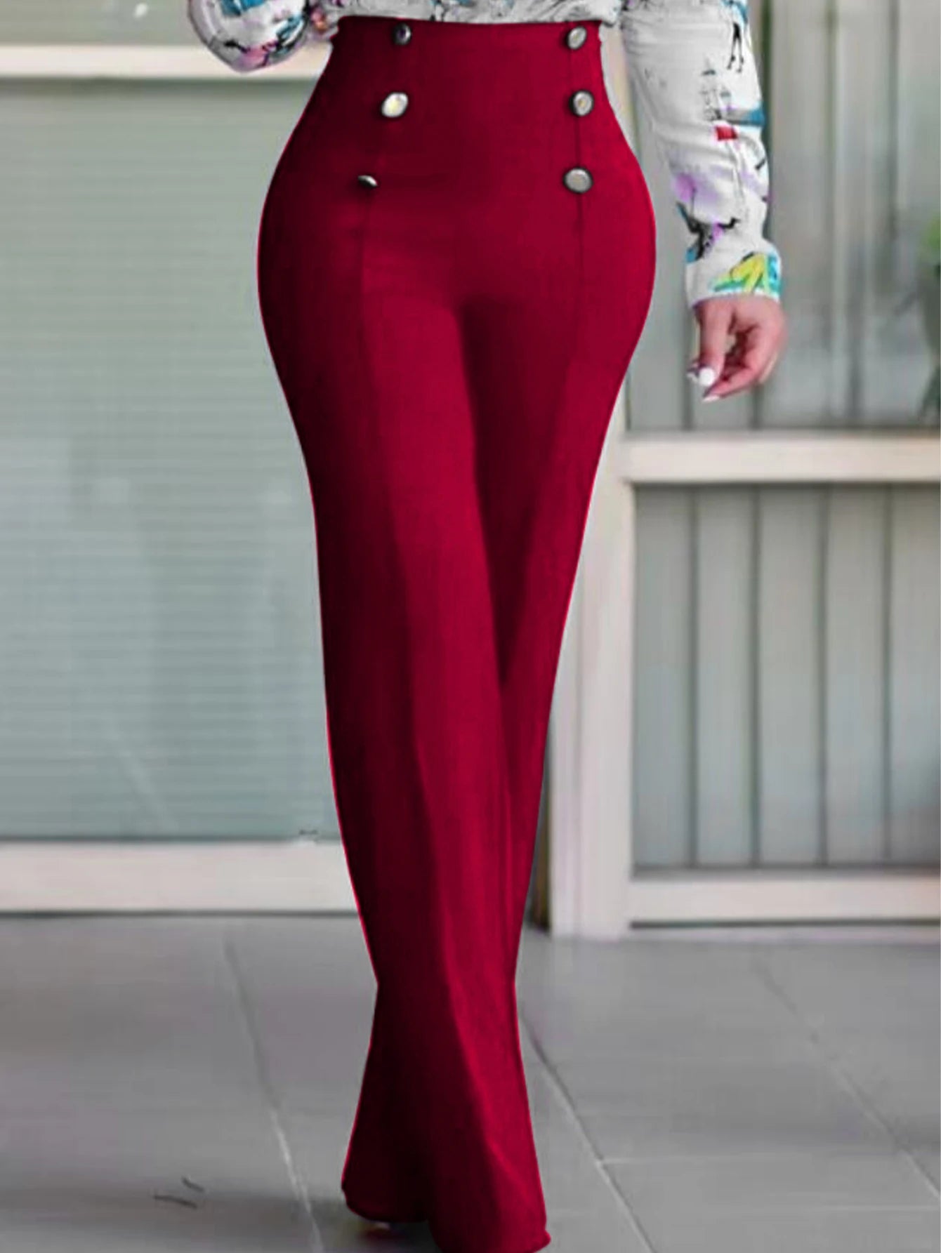 1796Europe and the United States women's fashion buttons decorated street simple trend everything with wide-leg pants exovai.com