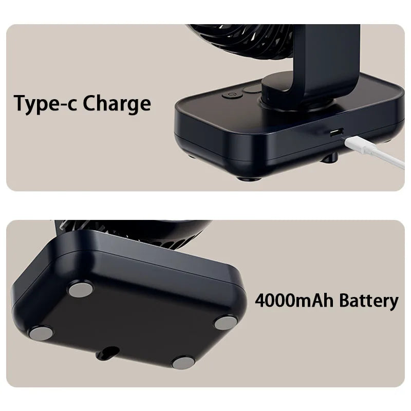 Portable Table Fan Type-c Rechargeable 4 Speeds Desk USB Cooling Fan Wireless Oscillating Wall Hanging Fan 90° Degrees Adjust exovai.com