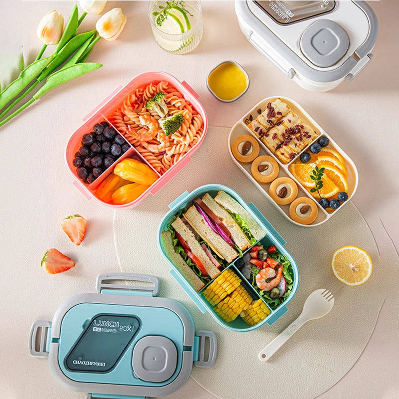 Portable Lunch Box Compartment Wheat Straw Bento Carrying Handle Box Reusable Tableware Containers Meal Snack Food Containers exovai.com