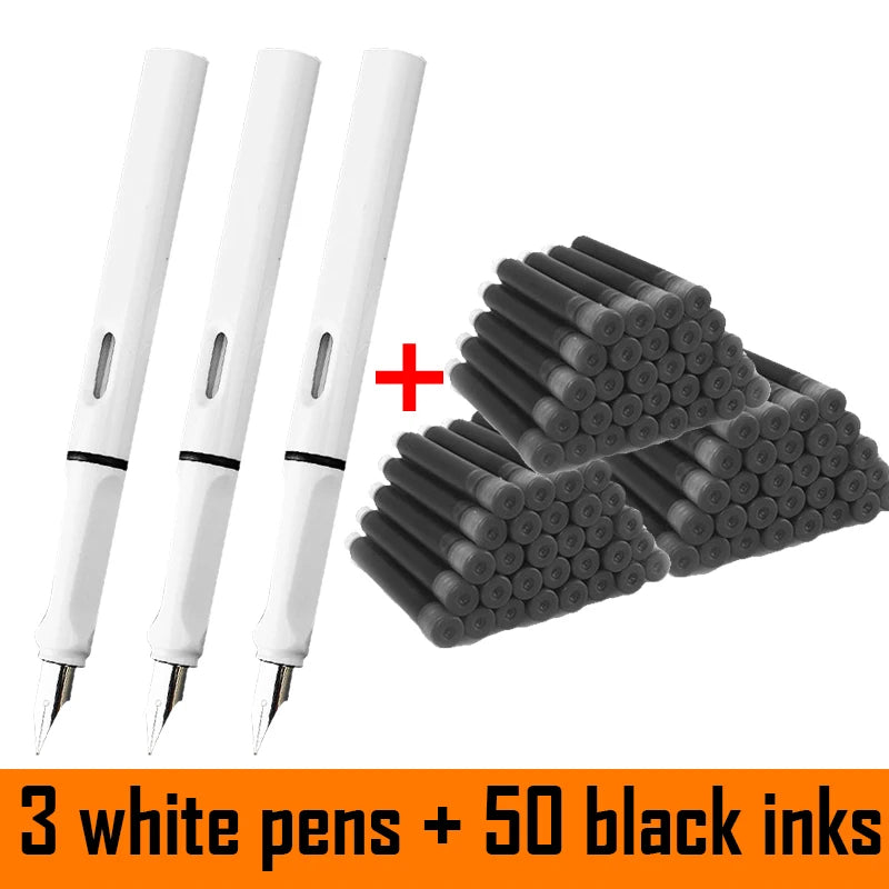 53Pcs Fountain Pen Set School Student Pens Replacable Ink Set Black/Blue/Red ink 0.38 mm Office Writing Supplies Stationery exovai.com