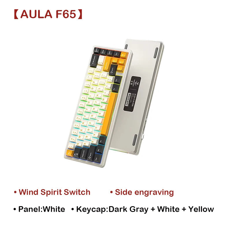 AULA F65 Mechanical Keyboard Three Mode Custom Wireless/Bluetooth/Wired Connection Full Key Hot-swapable Office Gaming Esports exovai.com