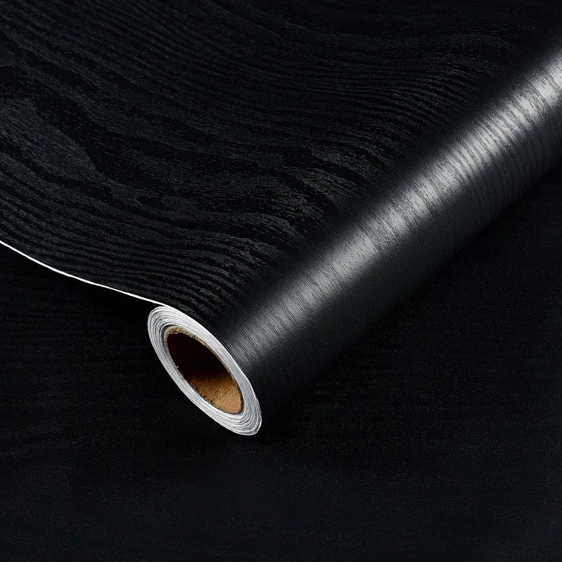 45cm PVC Furniture decorative paper black wood grain self-adhesive waterproof wallpaper kitchen cabinet table door wall stickers exovai.com