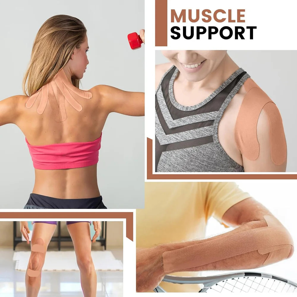 5 Roll Kinesiology Tape Precut | Waterproof Elastic Athletic Tape, Adhesive Sports Tape for Muscle Pain Relief & Joint Support exovai.com
