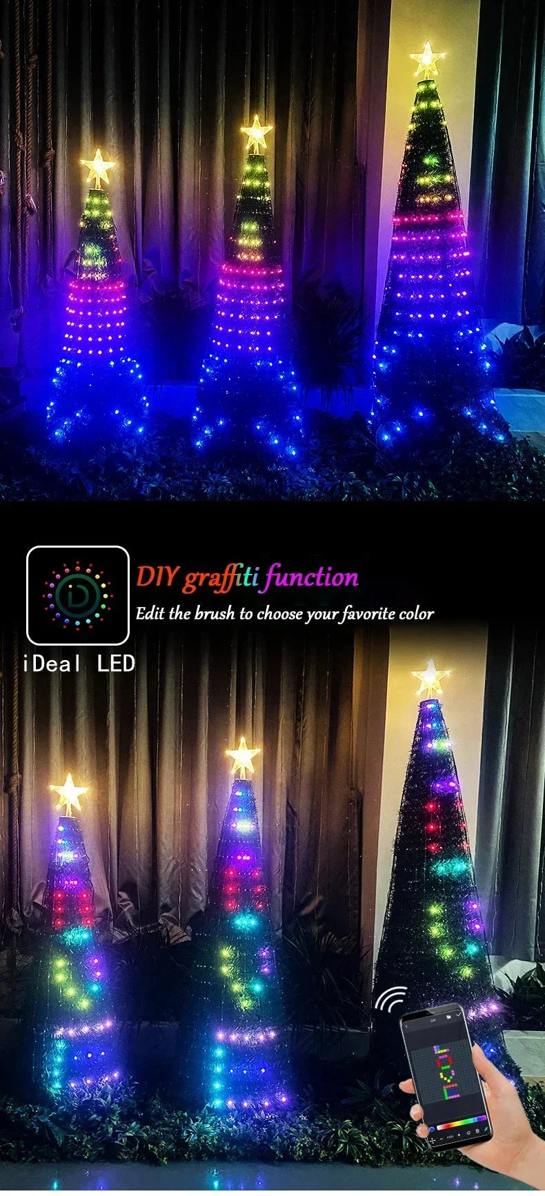 2.1M LED Christmas Tree Decorative Light Lntelligent IDeal LED APP Application Control DIY Lmage Light String for Quick Shipping exovai.com