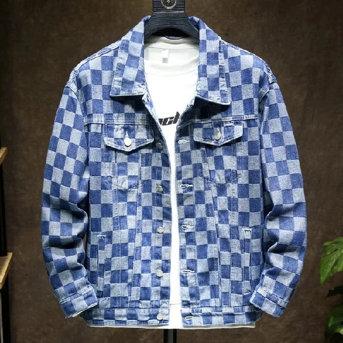 Men's Denim Jacket Blue Button Plaid Male Jean Coats Cheap Price Stylish One Piece Vintage Trendy Casual Original Korea Lxury exovai.com