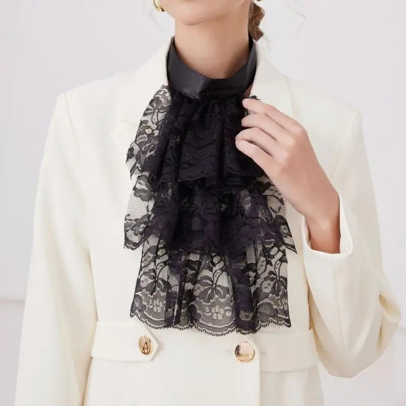 Y3NE Lace Jabot Collar Victorian Theme Party Neckwear Cosplay Accessory Collar for Halloween Teaparty Dressingup Neckpiece exovai.com