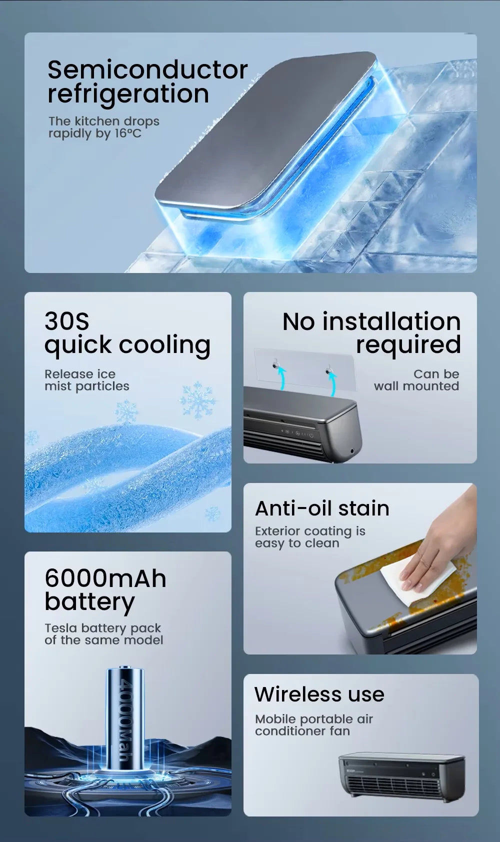 Kitchen air conditioner 2025new model cooling wall fan large wind force charging fan home use table standing remote control exovai.com