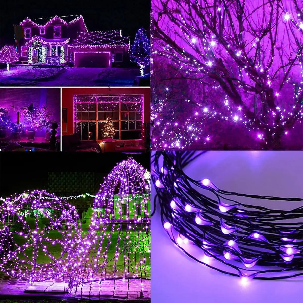 2 Pack 120LED Halloween Solar Powered Black Copper Wire Lamp Lights With 8 Lighting Modes Outdoor Waterproof Horror Atmosphere exovai.com