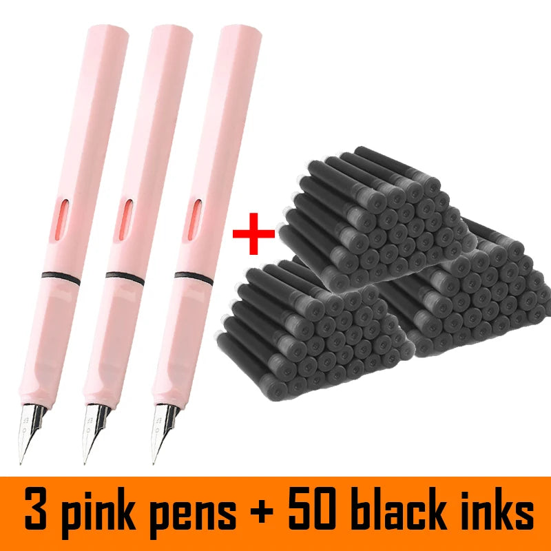 53Pcs Fountain Pen Set School Student Pens Replacable Ink Set Black/Blue/Red ink 0.38 mm Office Writing Supplies Stationery exovai.com