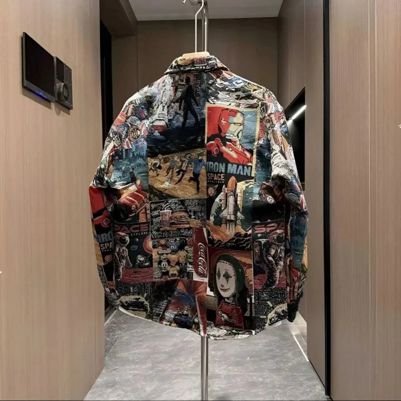 Men's Spring Autumn Fashion Casual Shirt New Style Painted Halo Ethnic Print High-end Loose Versatile Casual Jacket exovai.com