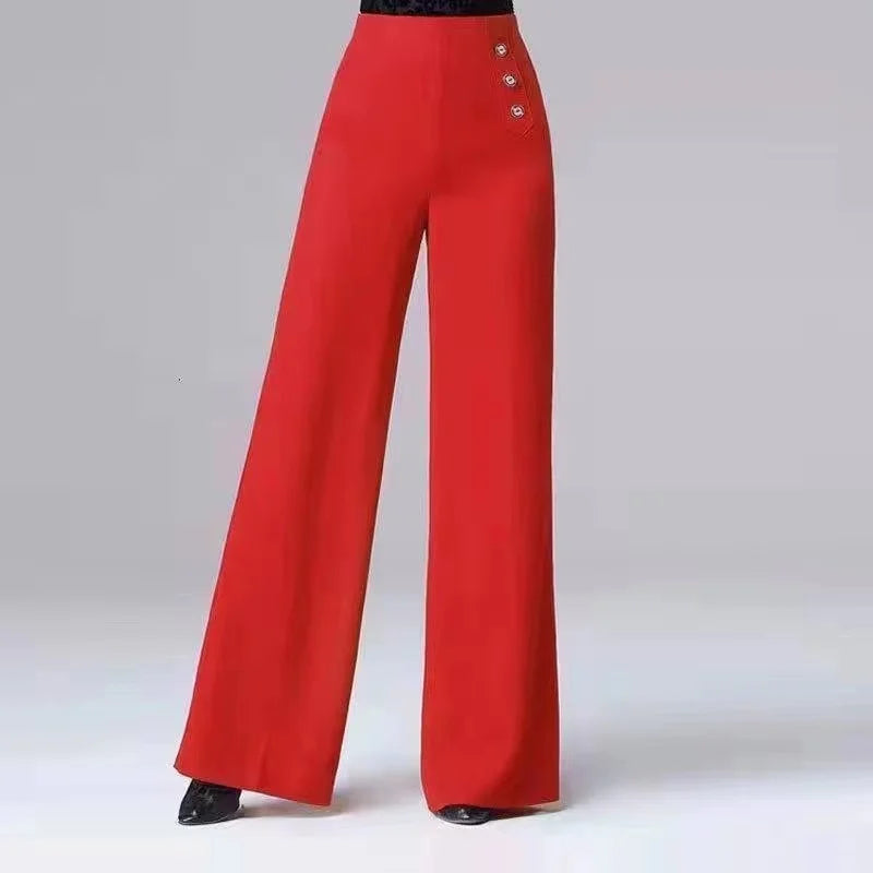 High Waist Wide Leg Pants Women's Spring Autumn Long Drapey Latin Dance Pants Modern Dance Trousers for Women Commute Sle exovai.com