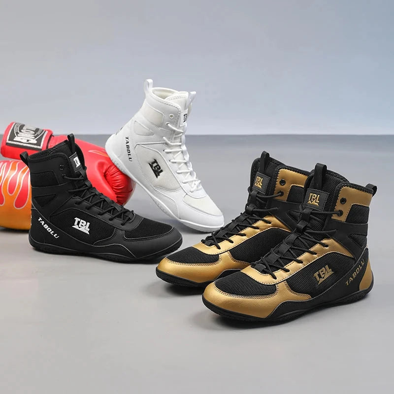 Wrestling shoes male Boxing Shoes Fighting Sanda Strength High Top Shoes light fighting Boots Weightlifting shoe Sneakers exovai.com