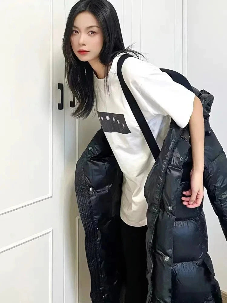 Winter Women Loose Cotton Padded Jacket Korean Ladies Long Over The Knee Puffer Coat Female Hooded Black Warm Cotton Padded exovai.com