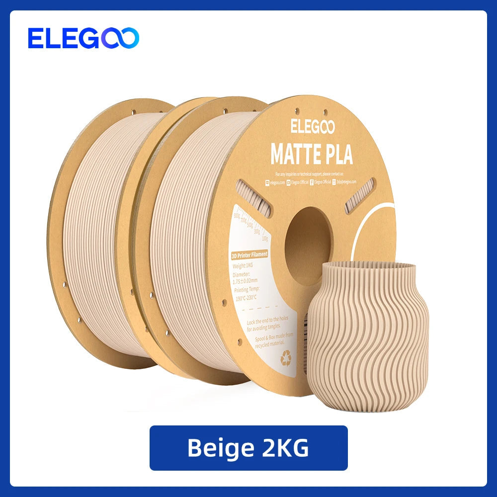 ELEGOO Matte PLA Filament 1KG,1.75mm FDM 3D Printer Filament Dimensional Accuracy +/- 0.02mm, 1kg Carboard Spool (2.2lbs) exovai.com