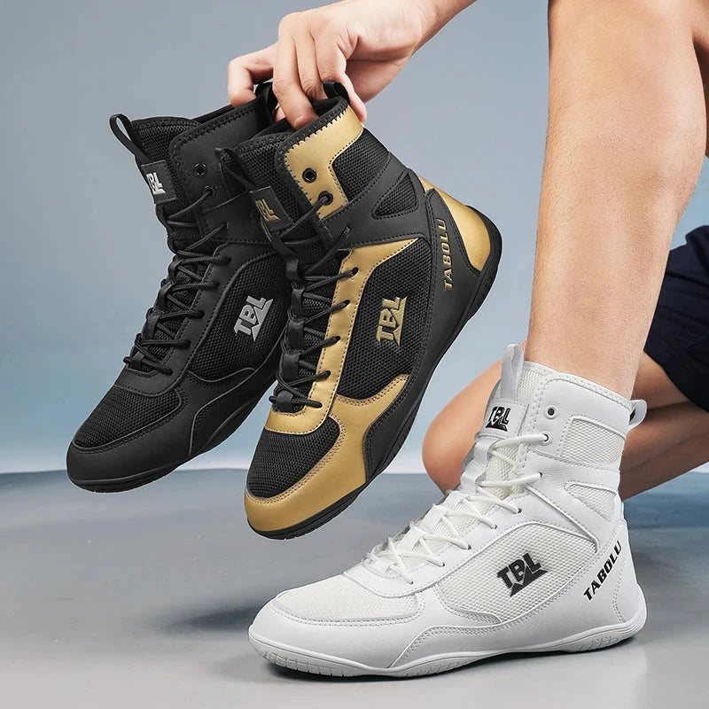 Wrestling shoes male Boxing Shoes Fighting Sanda Strength High Top Shoes light fighting Boots Weightlifting shoe Sneakers exovai.com