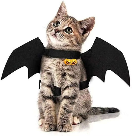 Halloween Cat Clothes Bat Wings Funny Dog Cosplay Costume With pumpkin bells 2023 New Dog Clothes Pet Supplies exovai.com