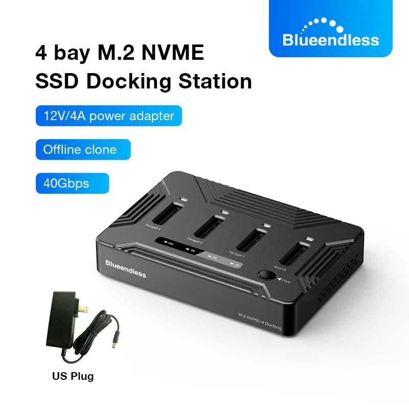 Blueendless 4 bay M.2 NVME SSD Docking Station with offline clone USB4 40Gbps M2 Nvme PCIE SSD enclosure external harddisk case exovai.com