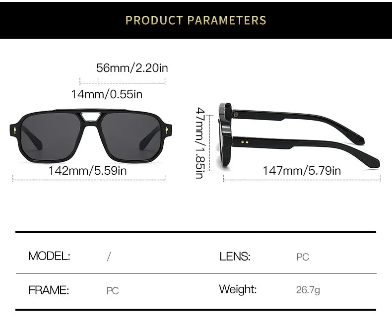 New Retro Double Bridge Square Sunglasses For Women Men Fashion Luxury Design Rivets Sun Glasses Trending Shades UV400 Eyeglasse exovai.com