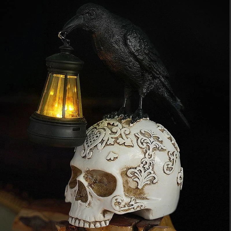 Halloween Crow Skull Night Light Table Lamp Halloween Decorative Skull Lamp Gothic Decorative Night Light Resin Craftsmanship exovai.com