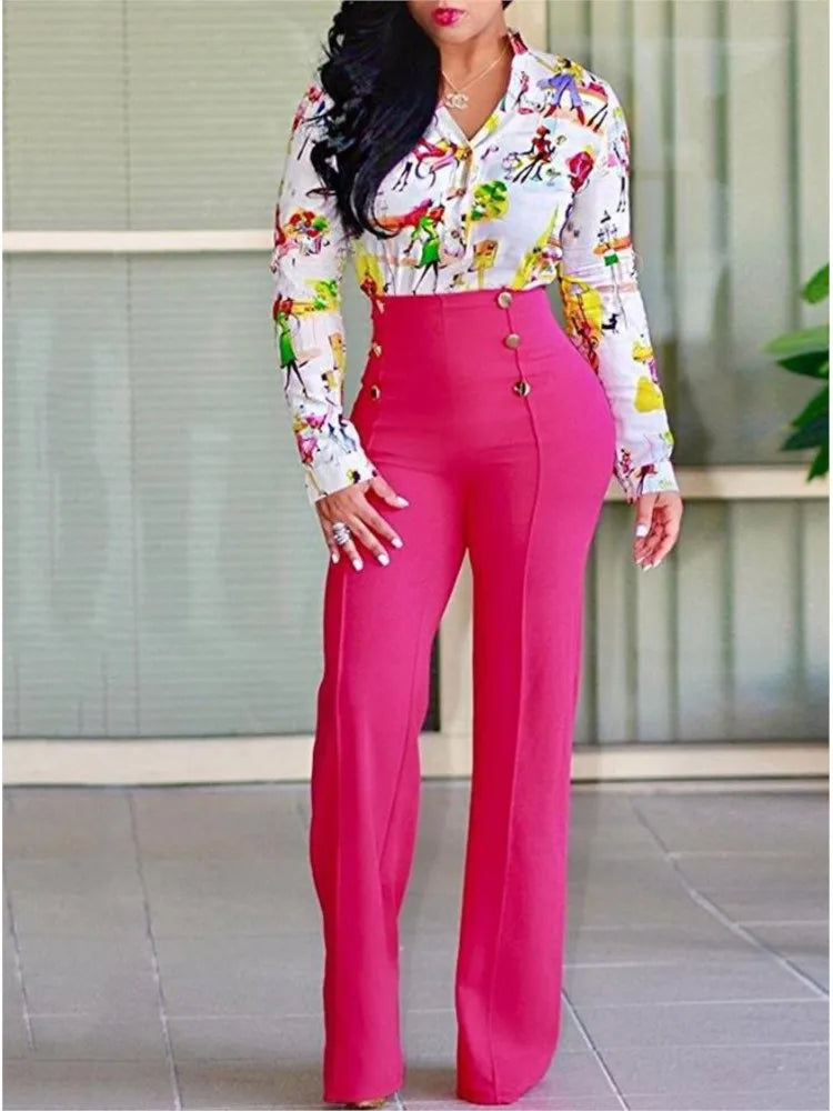Elegant Casual  High Waist Wide Leg Pants Fashion Loose Button Long Pant Office Solid Spring Autumn Womens Clothing New Pant exovai.com