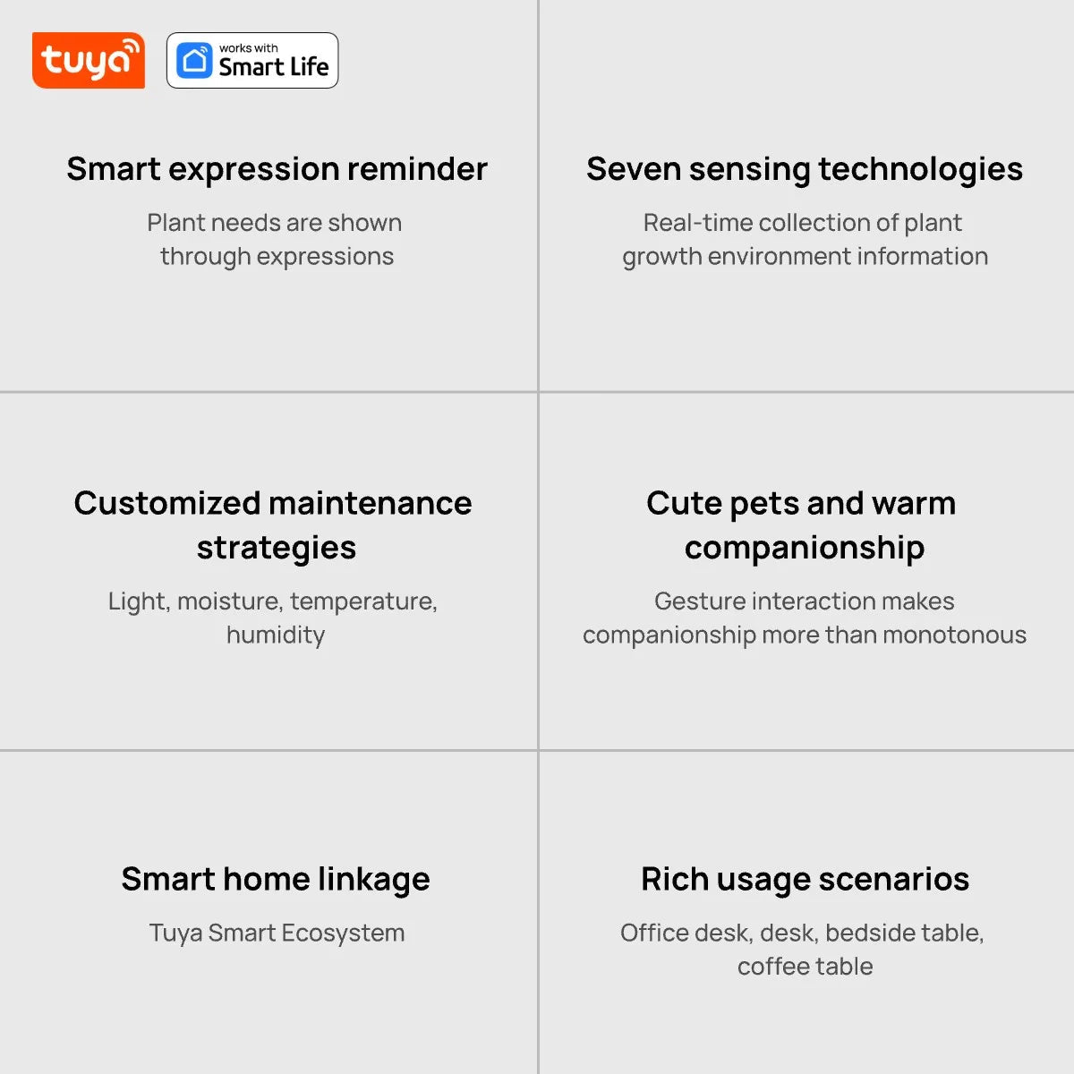 Tuya Ivy Smart Planter,Endless Fun Over 49 Rich Expressions,7 smart sensors,AI Chips Make Raising Plants Easy and Fun exovai.com