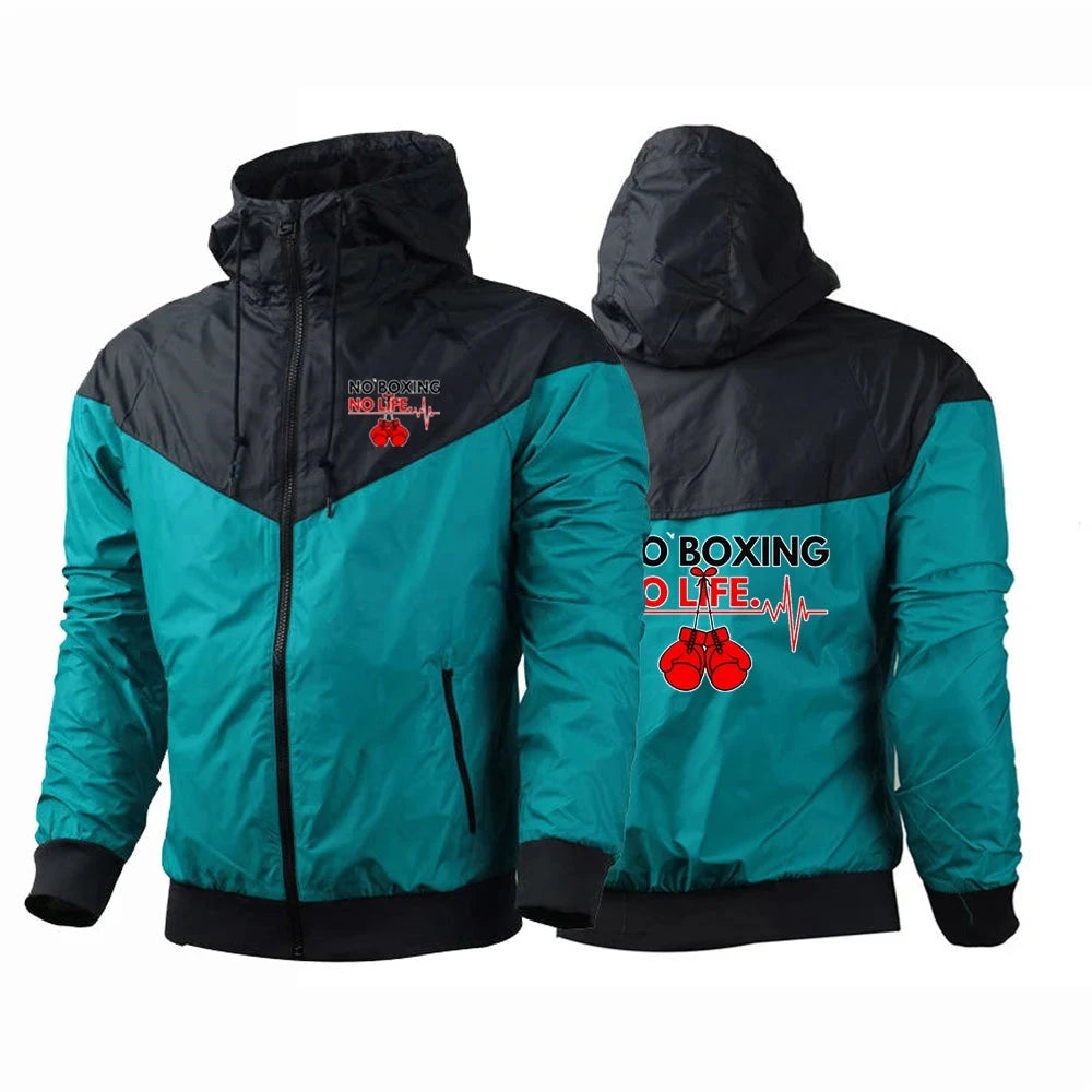 2025 No Boxing No Life Gym Men's Spring and Autumn Thin Windproof Casual Hooded Color Matching Fashion Printing Windbreaker Coat exovai.com