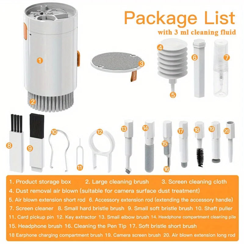 20 in 1 Computer Keyboard Cleaner Kit Tablet Camera Phone Screen Clean Tools Keycap Puller Earphone Clean Brush with Storage Box exovai.com