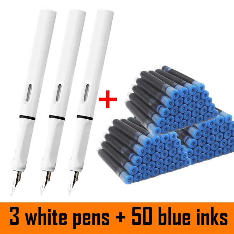 53Pcs Fountain Pen Set School Student Pens Replacable Ink Set Black/Blue/Red ink 0.38 mm Office Writing Supplies Stationery exovai.com