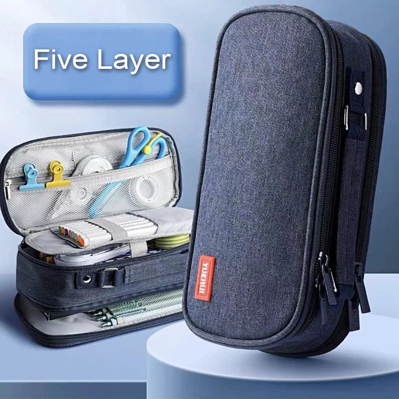 Pen Storage Bag Pencil Case 4 Layer Large Capacity Cosmetic High Quality Study Supplies Simple Student Stationary Boxes exovai.com