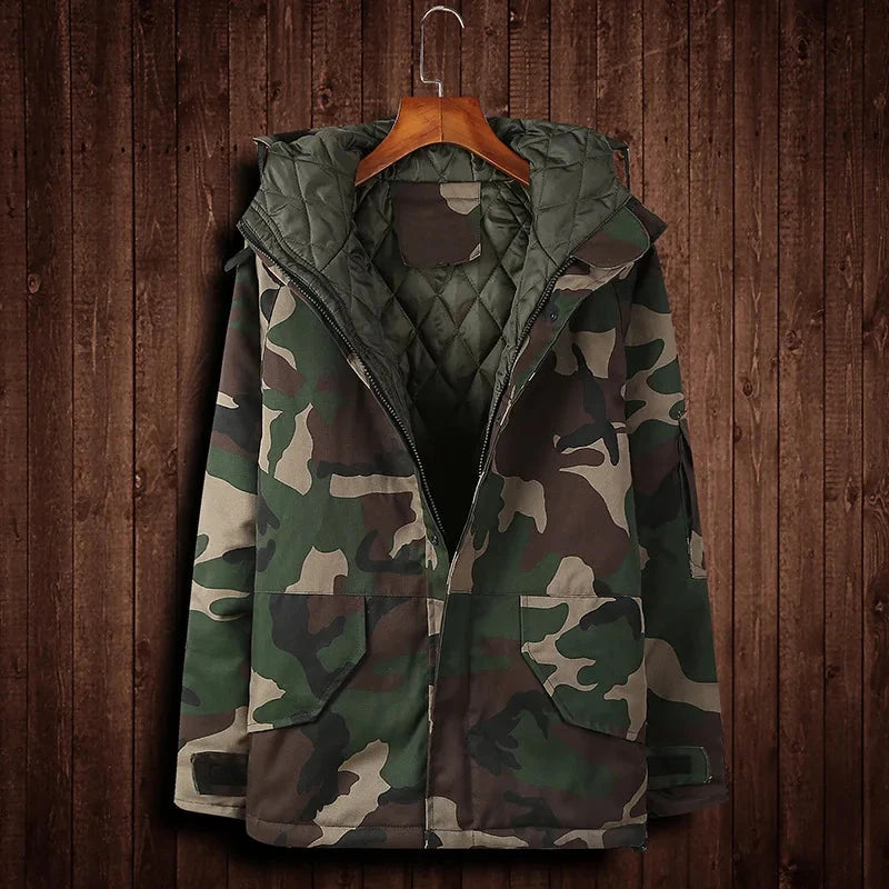 Winter Jacket Men Military Parkas Coat Male Jacket Men Thick Outwear Nylon Camouflage Hooded Down Jacket Plus Size Print Zipper exovai.com