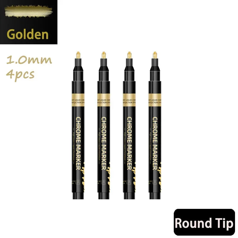 4PCS Chrome Permanent Paint Marker Pens, Mirror Reflective Chrome Sharp Tip And Round Tip, Golden Silvery Coppery Mirror Markers exovai.com