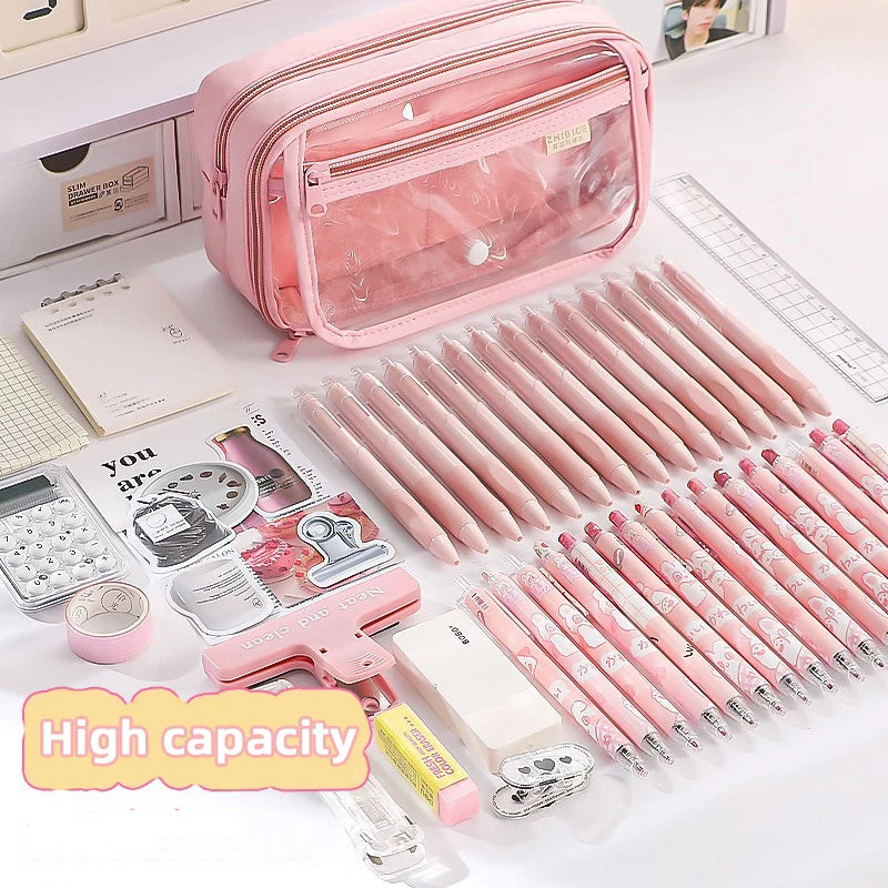New Pencil Bag Kawaii Student Translucent Stationery Box DIY Large Capacity Stationery Storage Bag School Stationery Supplies exovai.com