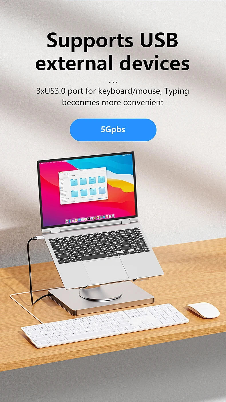 Laptop Stand for MacBook Pro Air Dell HP Surface 360° Rotatable Foldable with USB Hub Card Reader RJ45 Universal Bracket Holder exovai.com