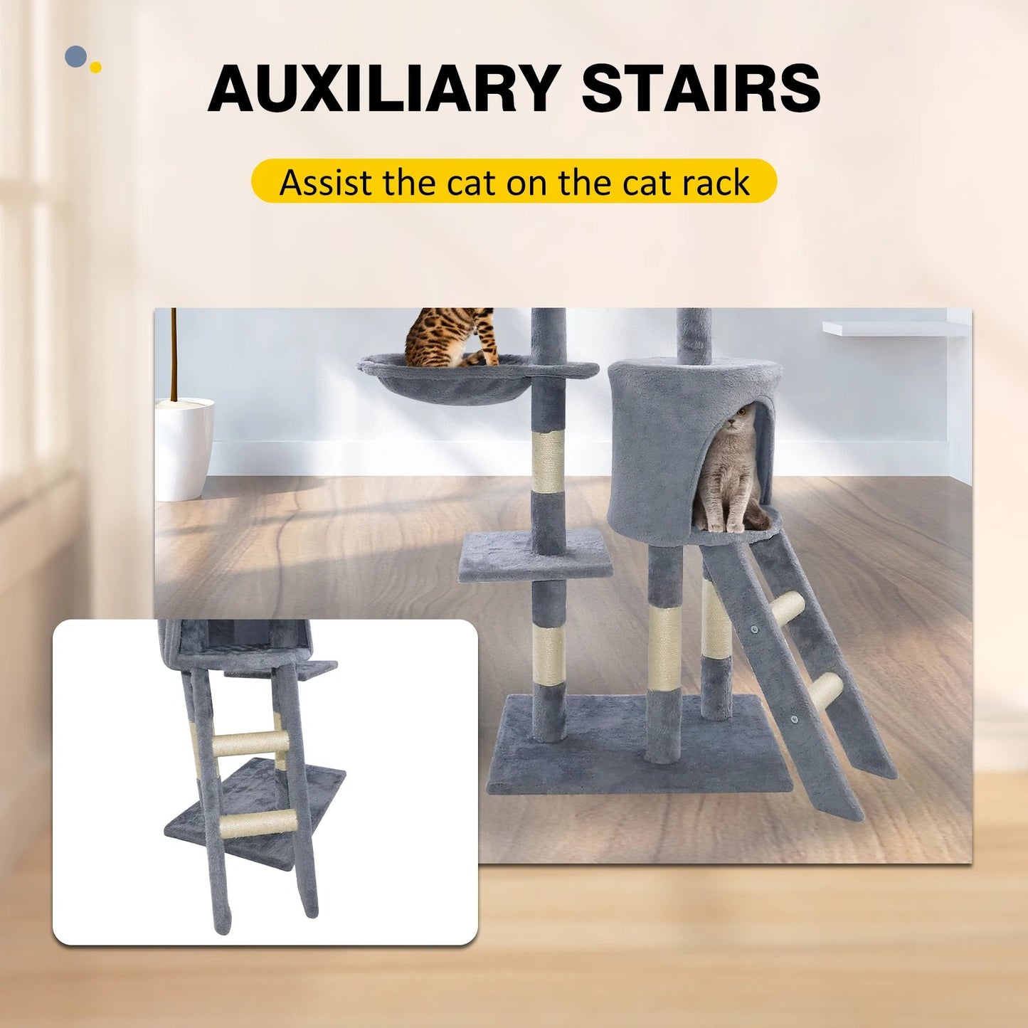 Cat Tree Scratching Post - Stable Kitten Activity Centre & Pet Toy Scratcher, Tall Cat Furniture Climbing Tower exovai.com