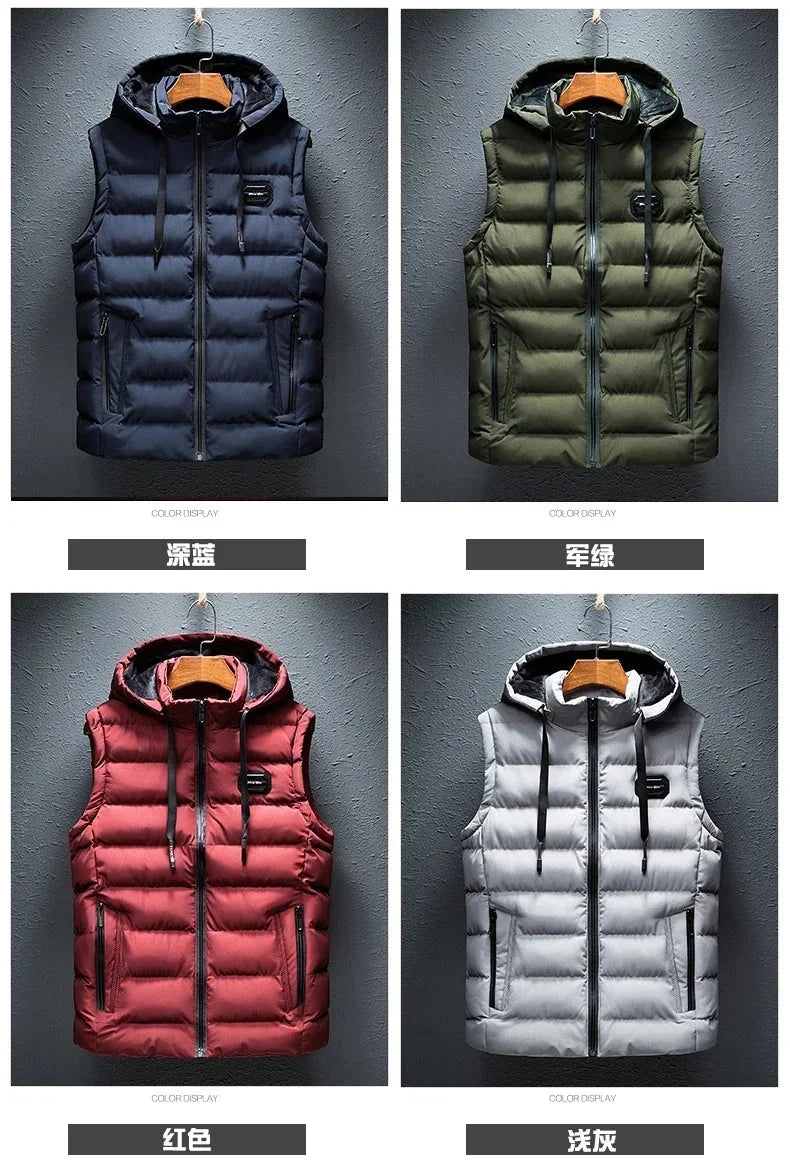 Brand Mens Jacket Sleeveless Vest Hooded Fashion Casual Coats Male Cotton-Padded Men's Vest Men Zipper Waistcoats Plus size 6XL exovai.com