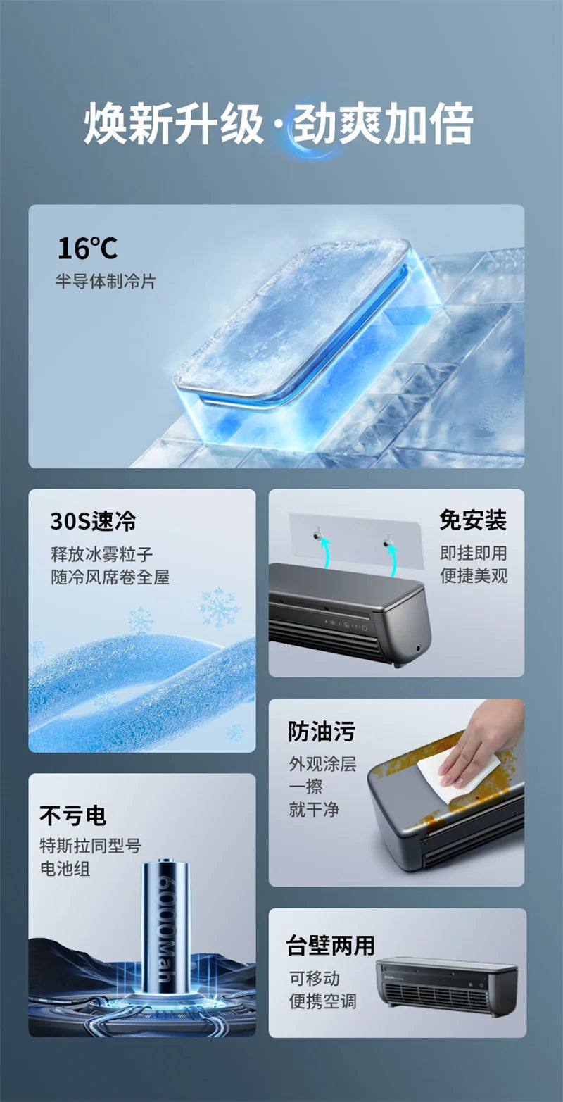 Kitchen Air Conditioner New Wall-mounted Cooling Fan Strong Wind Charging Fan Home Remote Control exovai.com