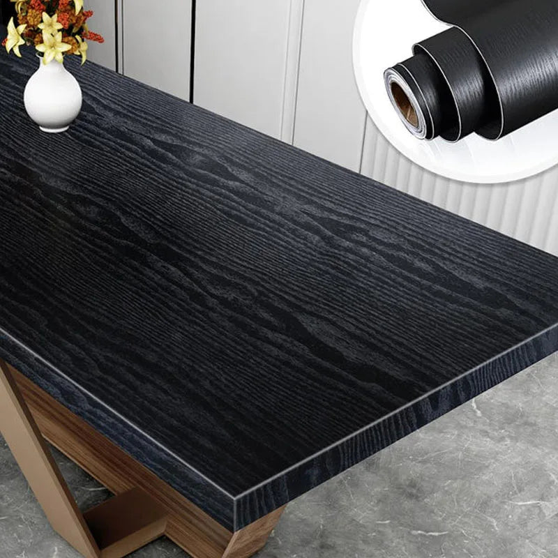 45cm PVC Furniture decorative paper black wood grain self-adhesive waterproof wallpaper kitchen cabinet table door wall stickers exovai.com