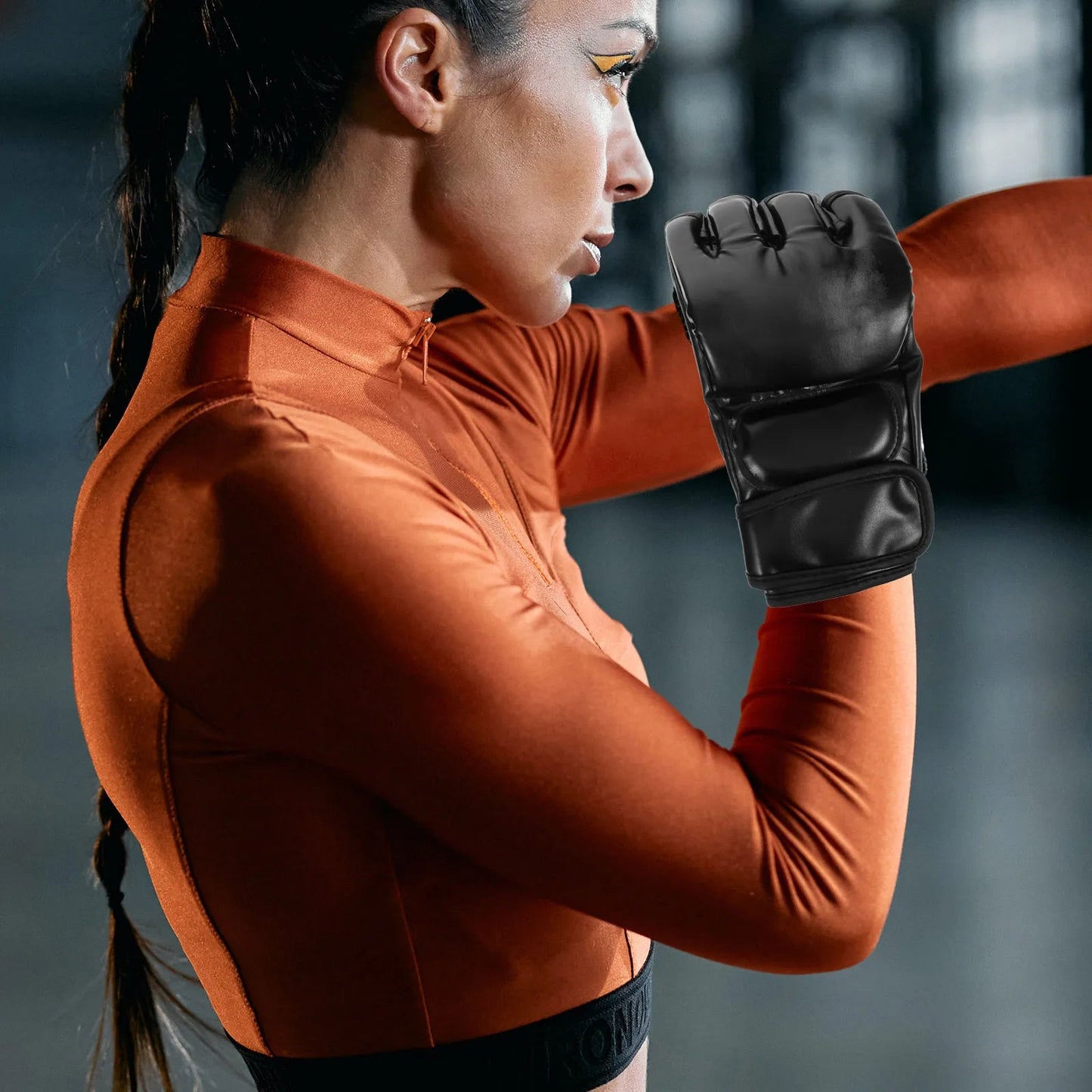 Boxing Gloves Punching Bag Half Finger Kickboxing Training Sparring Martial Black MMA Style Comfortable Wrist Support exovai.com