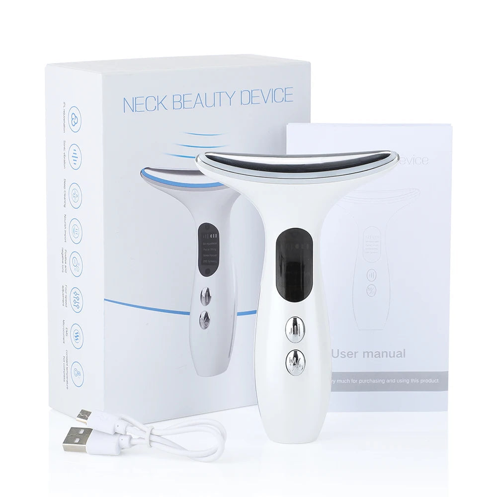 EMS Three Color Light Firming Rejuvenating Neck Beauty Device Skin Ion Importer Facial Lifting Neck Lines Wrinkles Device exovai.com
