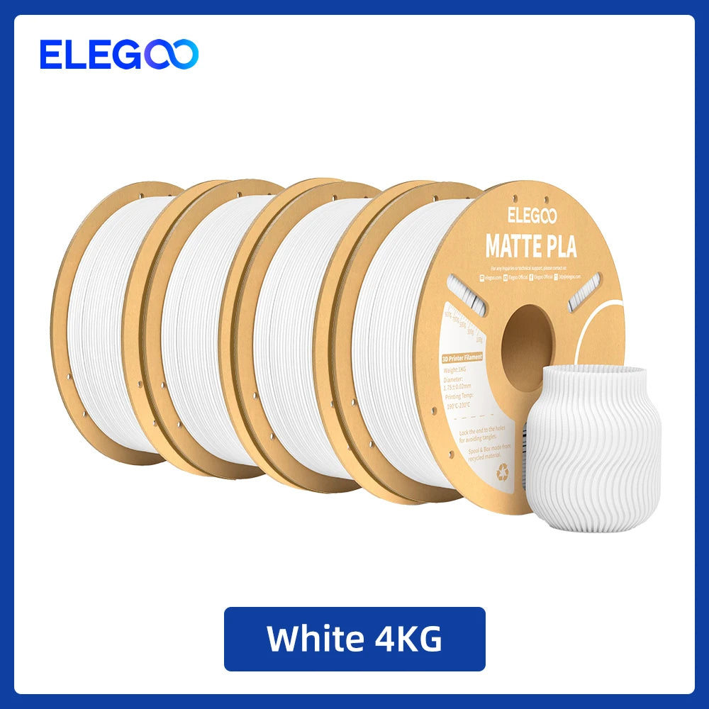 ELEGOO Matte PLA Filament 1KG,1.75mm FDM 3D Printer Filament Dimensional Accuracy +/- 0.02mm, 1kg Carboard Spool (2.2lbs) exovai.com