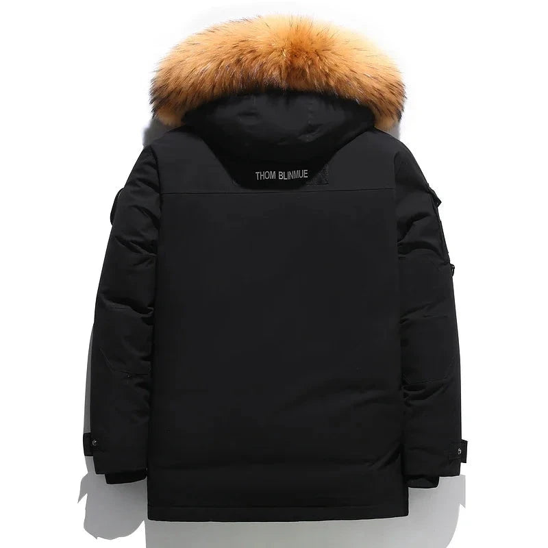 Black Down Jacket 2024 Winter Lined White Duck Down Hooded Fur Collar Jacket Casual Fashion Thick Warm Embroidered Design Parka exovai.com