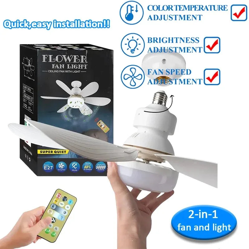 Ceiling Fan Light LED 30W 40W Simple Lights with E27 Remote Control for Home Living Room Study Household Decorative Fan Lighting exovai.com
