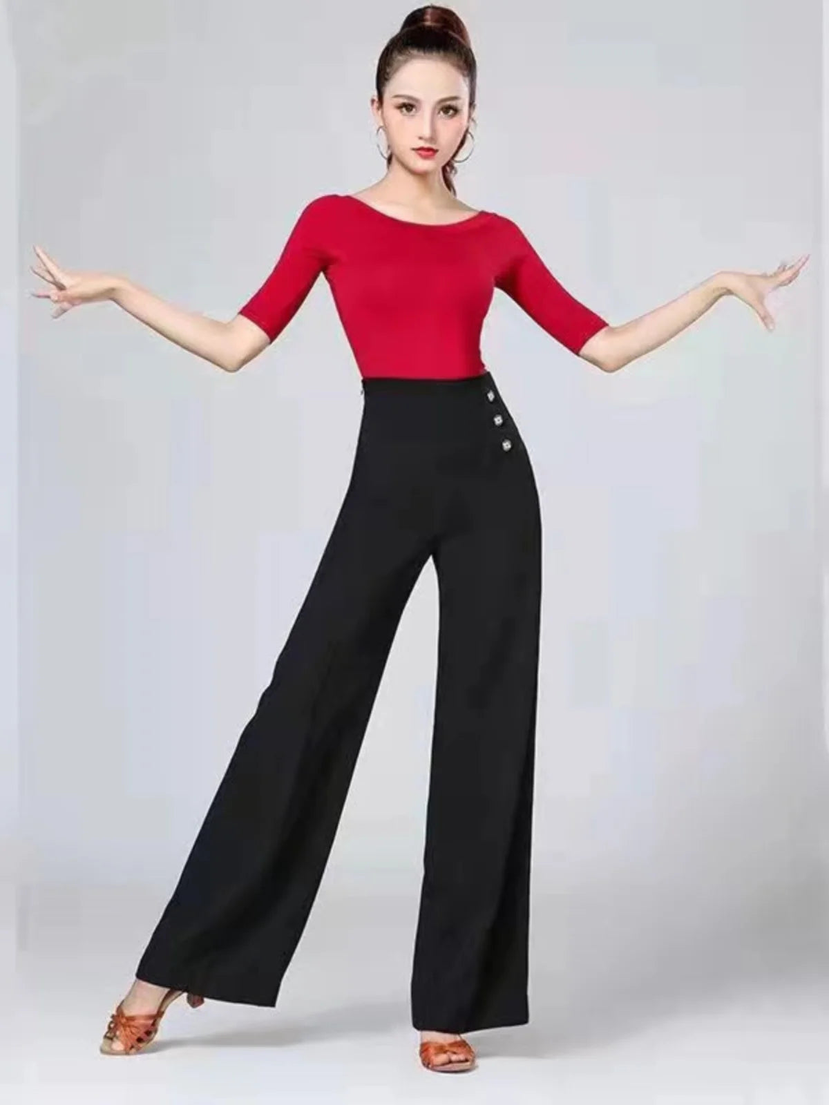 High Waist Wide Leg Pants Women's Spring Autumn Long Drapey Latin Dance Pants Modern Dance Trousers for Women Commute Sle exovai.com