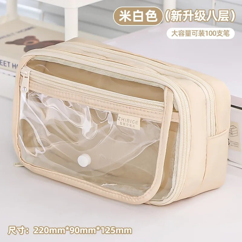 New Pencil Bag Kawaii Student Translucent Stationery Box DIY Large Capacity Stationery Storage Bag School Stationery Supplies exovai.com