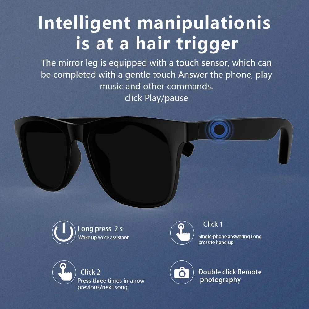 LAXASFIT 2025 New Men's Smart Glasses Women's Bluetooth Glasses Voice Call Control Music UV Polarized Sunglasses exovai.com