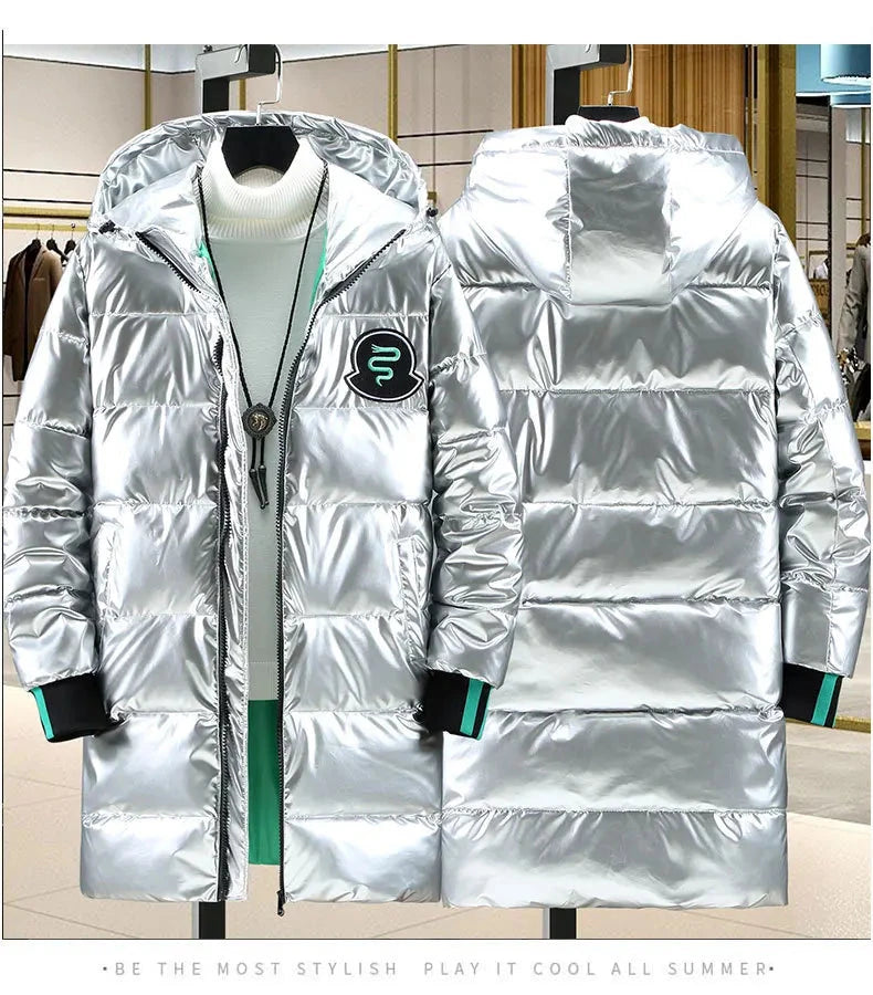 Winter 2024 Warm Light Long Parkas Waterproof Jacket Men Large Size Thicken Smooth Shiny Hooded Cotton-padded Coats Men exovai.com