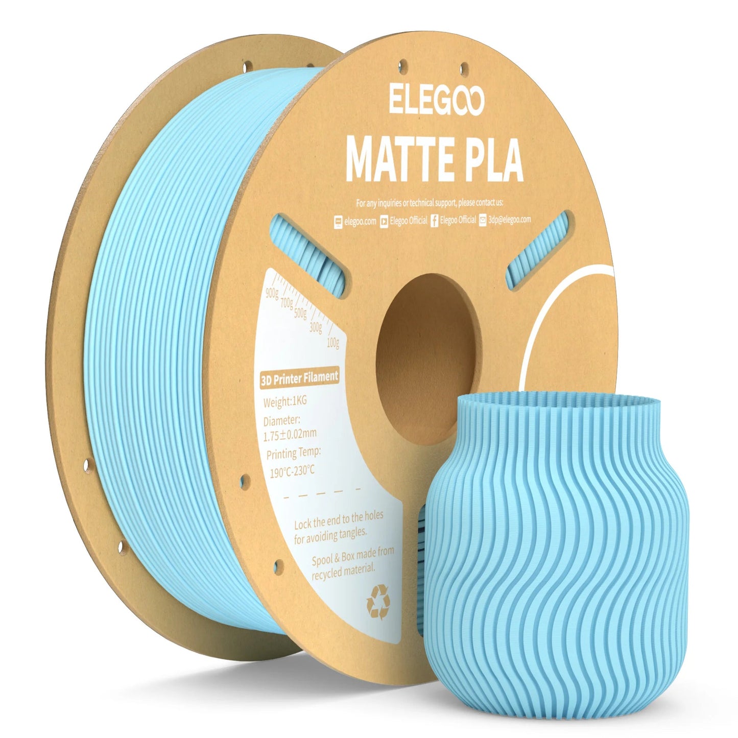 ELEGOO Matte PLA Filament 1KG,1.75mm FDM 3D Printer Filament Dimensional Accuracy +/- 0.02mm, 1kg Carboard Spool (2.2lbs) exovai.com