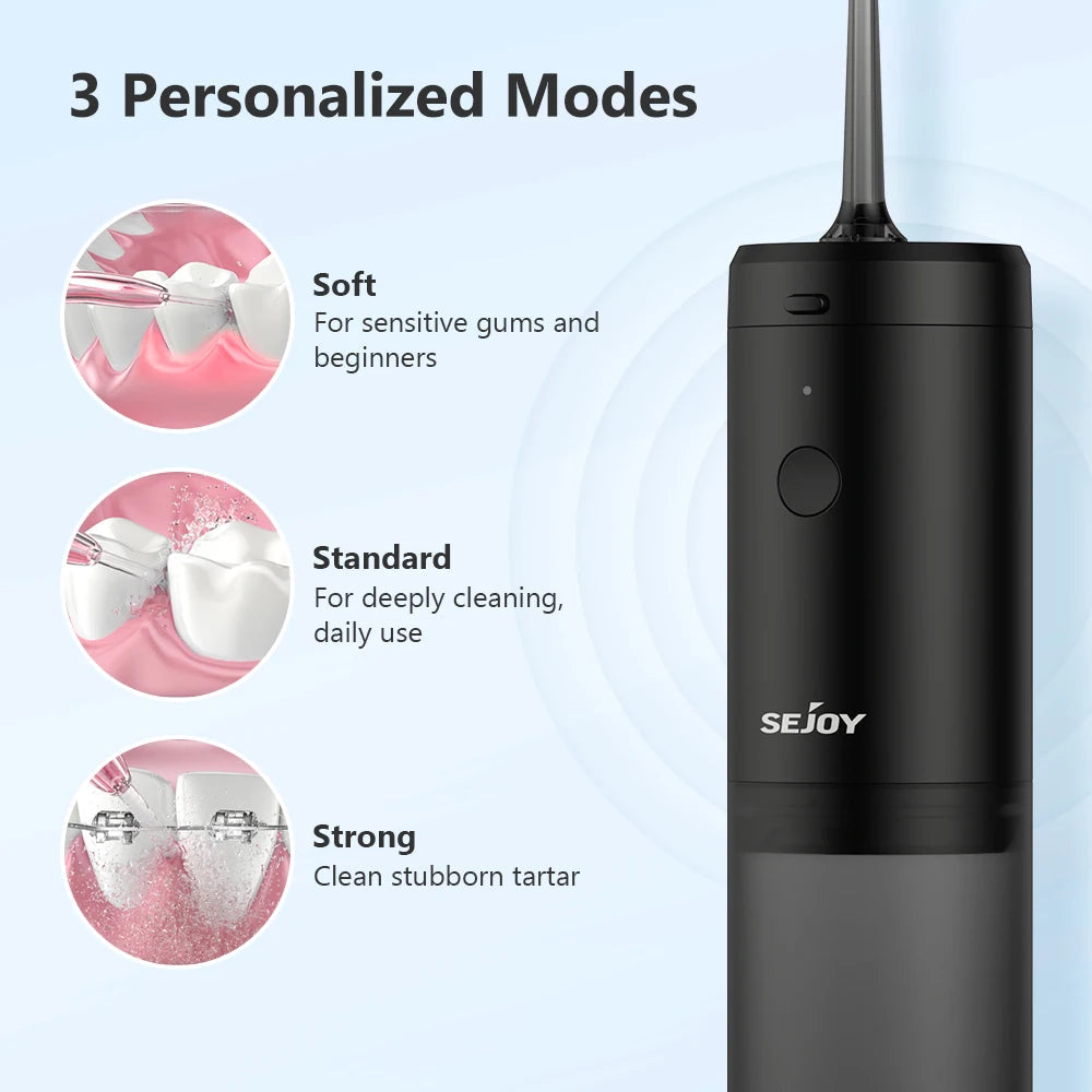 Sejoy Portable Oral Irrigator Dental Water Flosser USB Rechargeable Water Jet Floss Tooth Pick 4 Jet Tip 140ml 3 Modes IPX7 Gift exovai.com