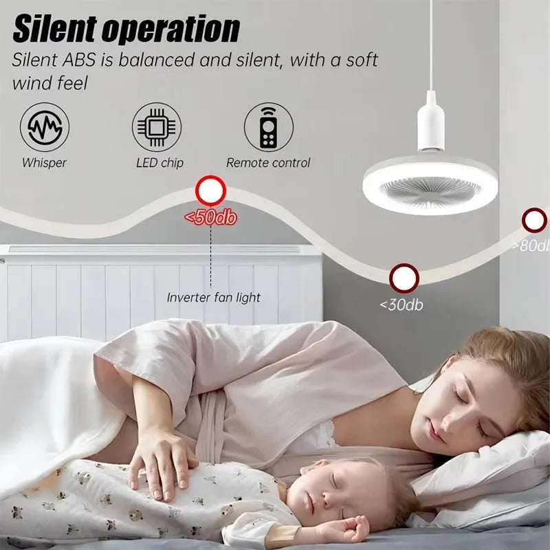 2 In 1 Energy Saving Remote Control Ceiling Fan Lamp Infinitely Dimmable E27 Base Bottom Noise Mute LED Decorative Light 85-265V exovai.com